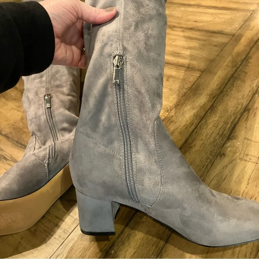 Marc Fisher LTD Arrine Over-the-Knee Faux Suede Boots, color gray, size 5